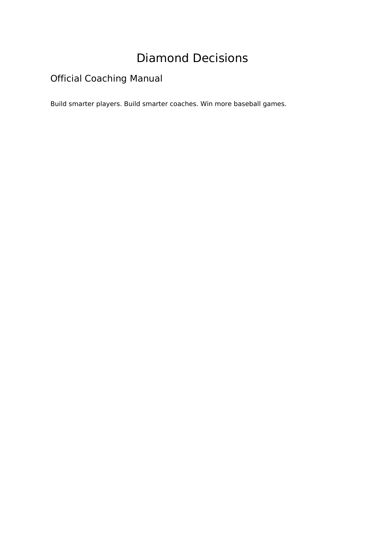 Diamond Decisions Official Coaching Manual cover