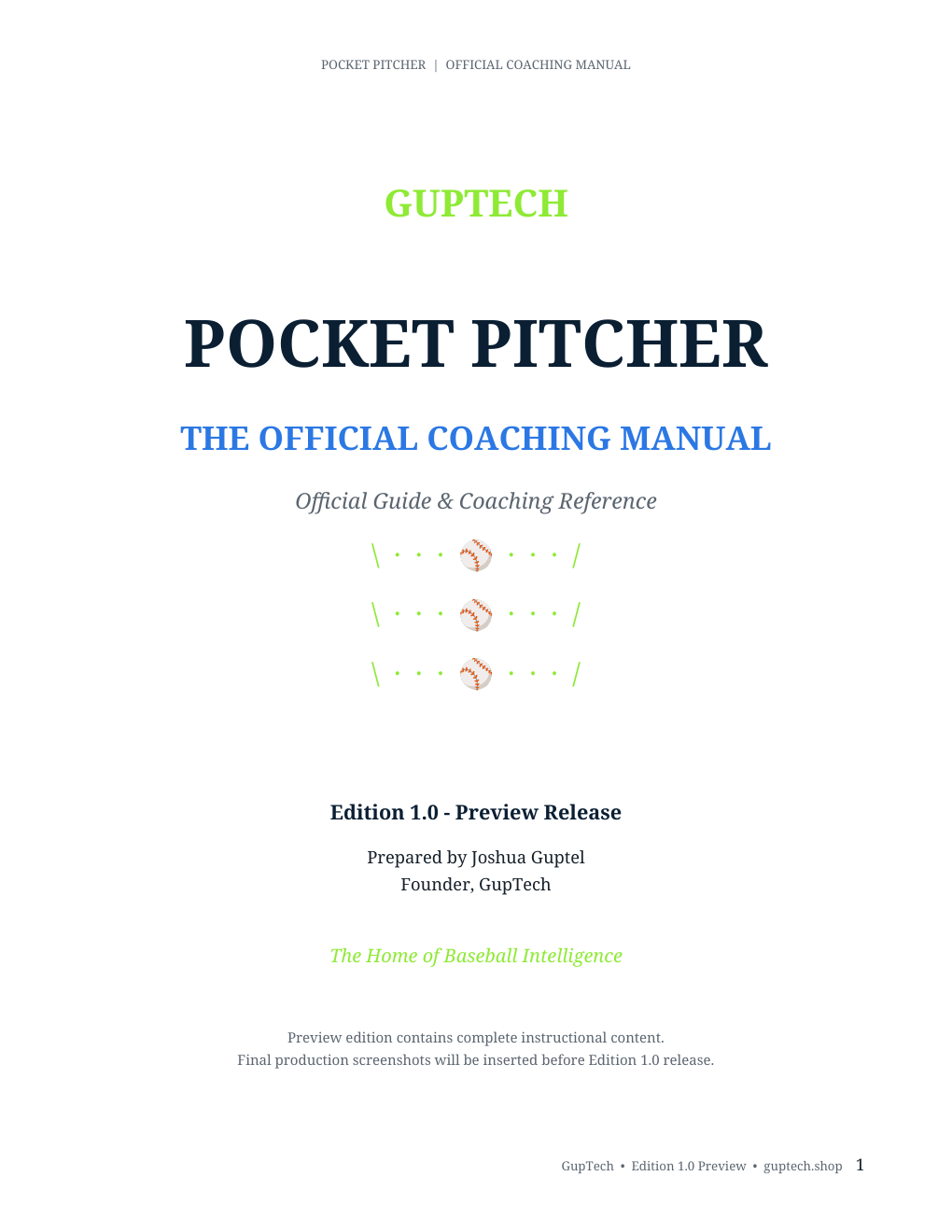 Pocket Pitcher Official Coaching Manual cover